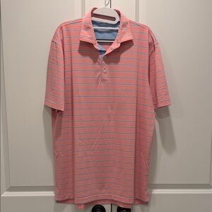 johnnie-O Ballad Performance Jersey Polo, Pinkish, Blue & White Striped, Large